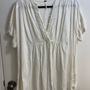Free People White V-Neck Tunic Top